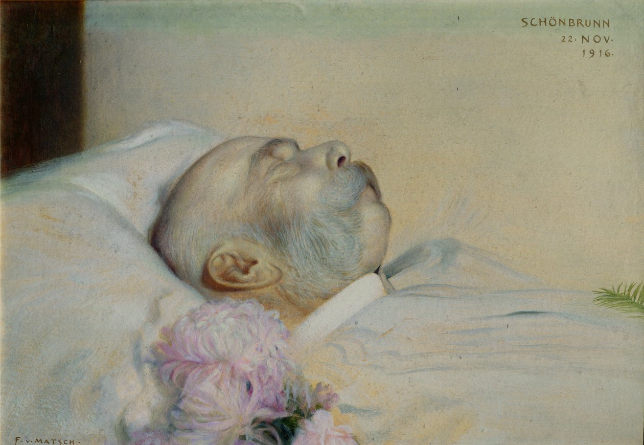 Imperador Franz Joseph I da Áustria (1830-1916) em seu leito de morte, 1916 de Franz von Matsch