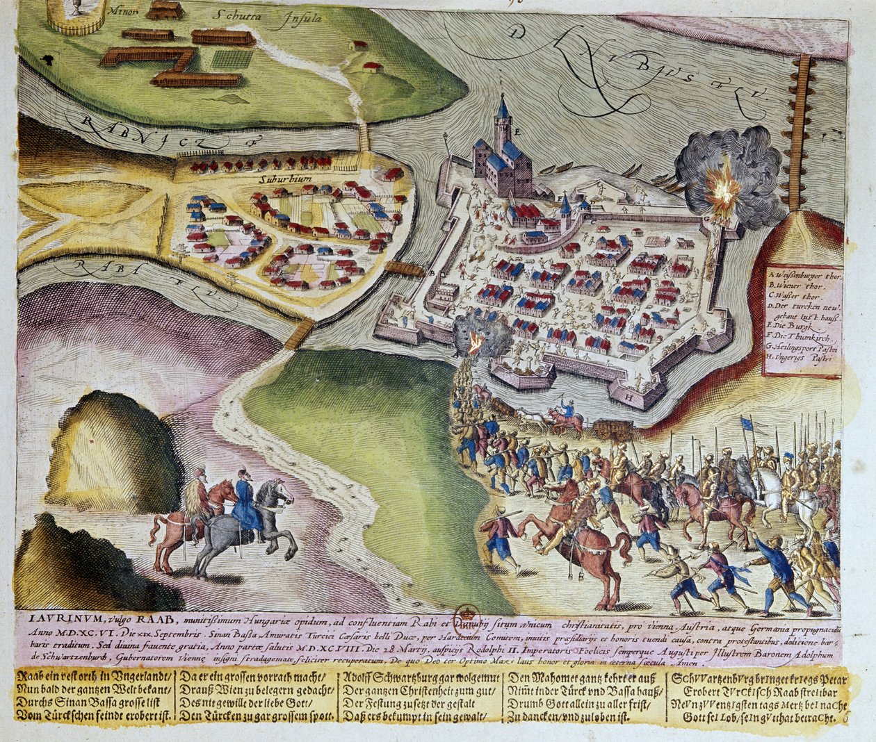 A tomada de Raab por Adolf Schwarzenberg em 28/03/1598. 1653 Gravura de Franz Hogenberg (1535-1590) Cabinet des Estampes, B.N, Paris. de Franz (after) Hogenberg