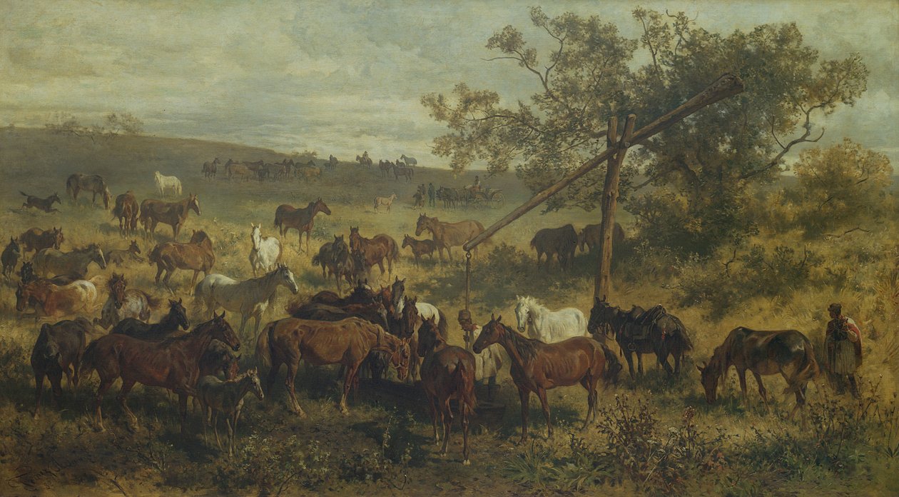 Cavalos em uma calha do século XIX de Franz Adam