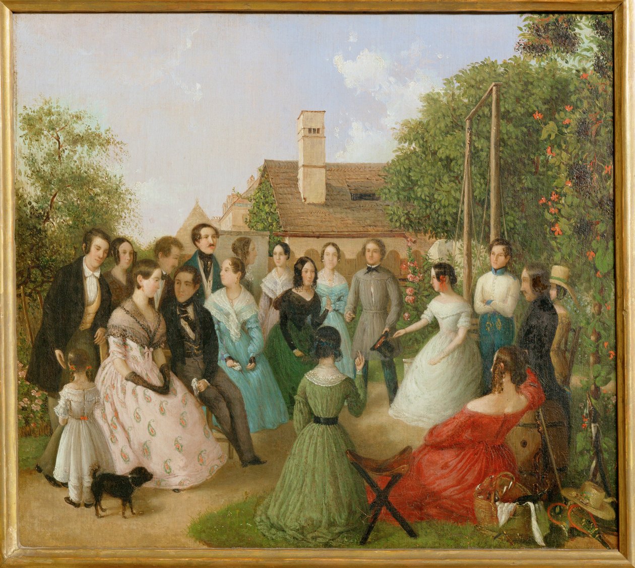 Pfaenderspiele der Familienmitglieder Alt im Garten - Um jogo de perdas no jardim da família Alt ... (pintura sobre tela) de Franz Alt