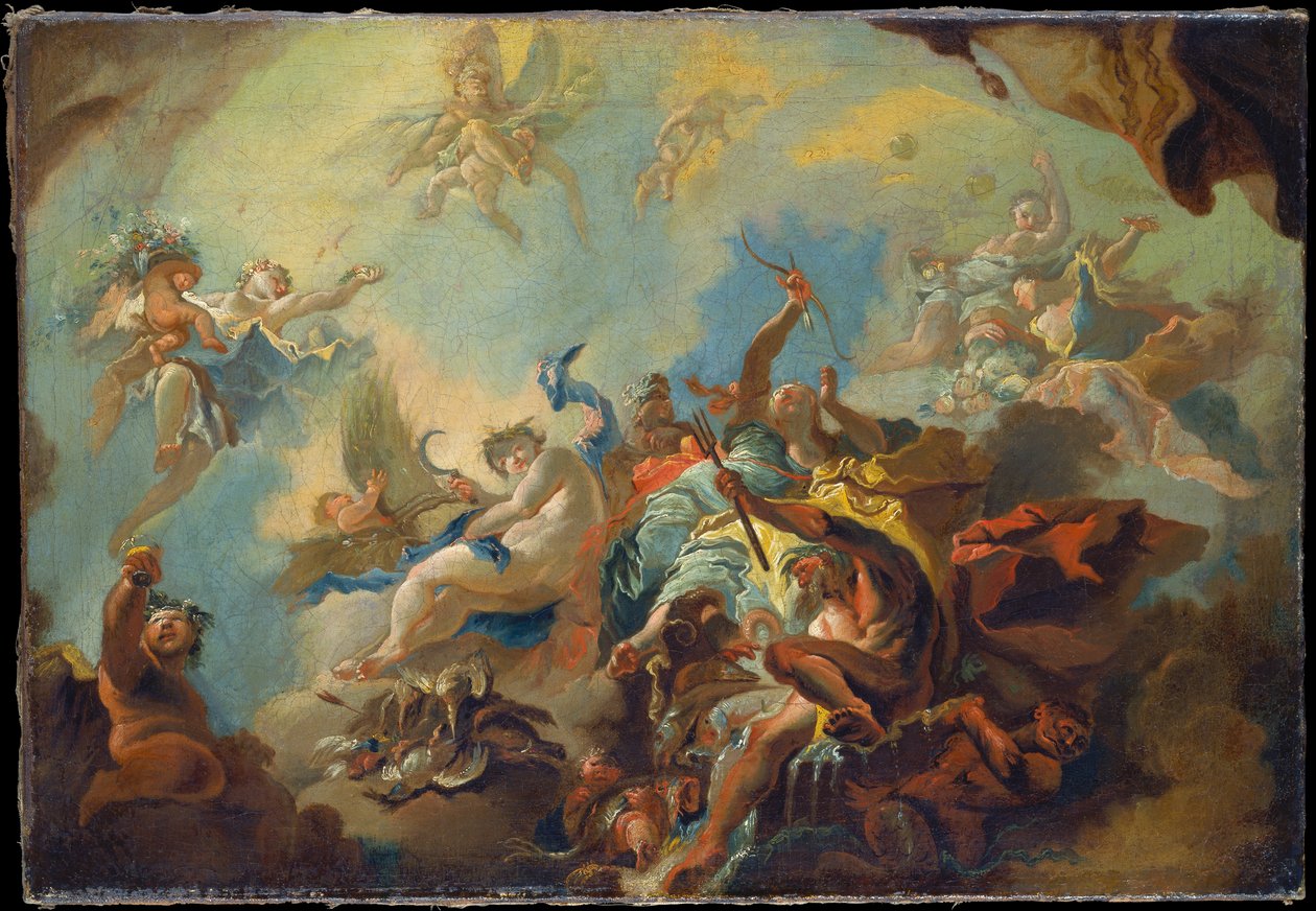 Os quatro elementos, estudo preparatório para um tecto pintado (alegoria do tempo?) de Franz Anton Maulbertsch