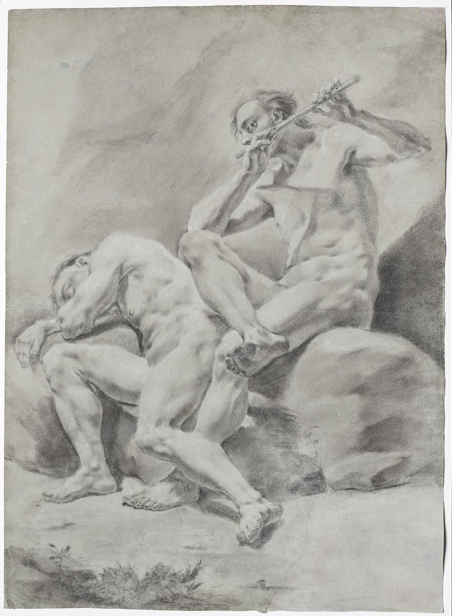 DOIS HOMENS NUS, A DORMIR E A TOCAR A FLAUTA de Franz Anton Maulbertsch