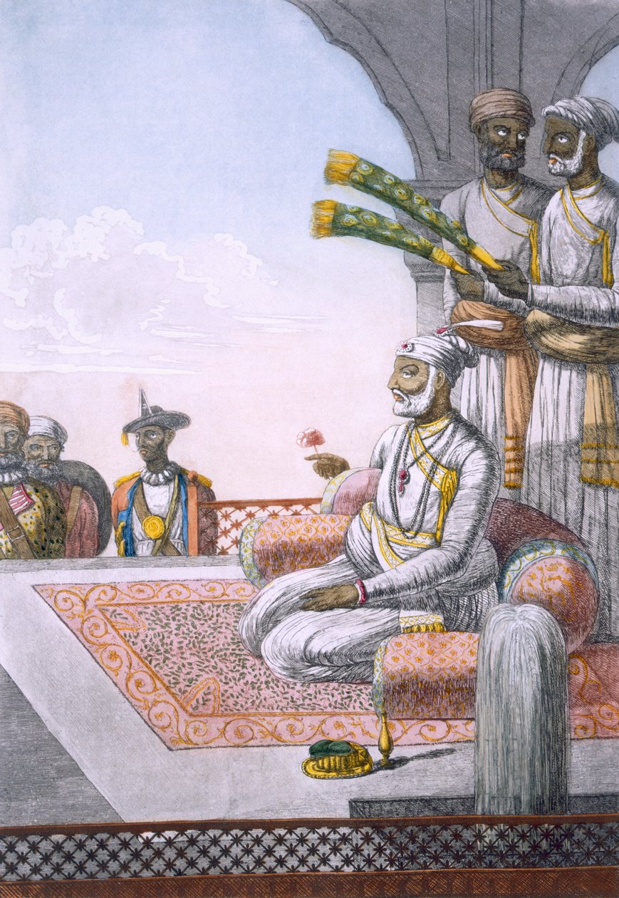 A Rahjah com atendentes, pub. 1808-12. de Franz Balthazar Solvyns