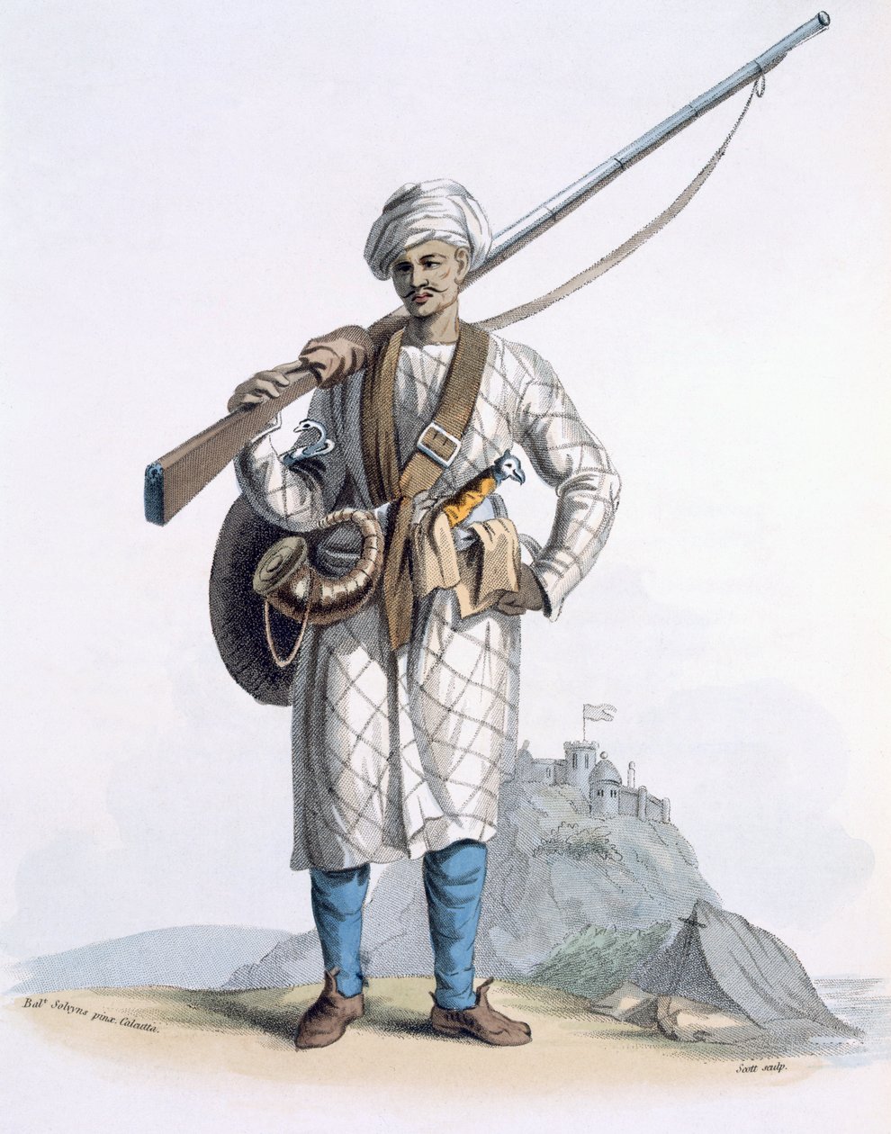Behaleea ou soldado hindu, de &39;Costumes of India&39; de E. Orme, 1804 (gravura colorida) de Franz Balthazar Solvyns