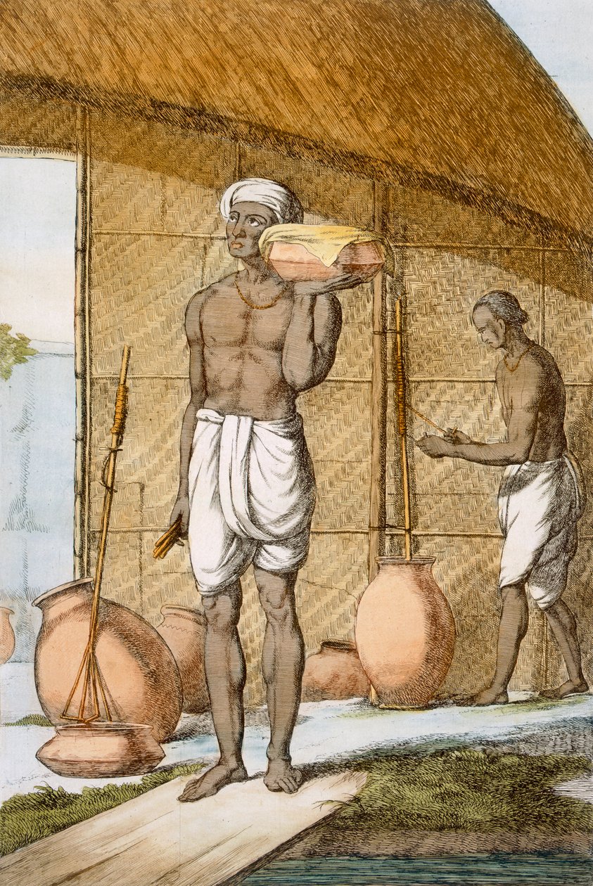 Homem-manteiga, de "Os hindus, ou a descrição de suas maneiras, trajes e cerimônias", c.1808-12 (gravura colorida) de Franz Balthazar Solvyns