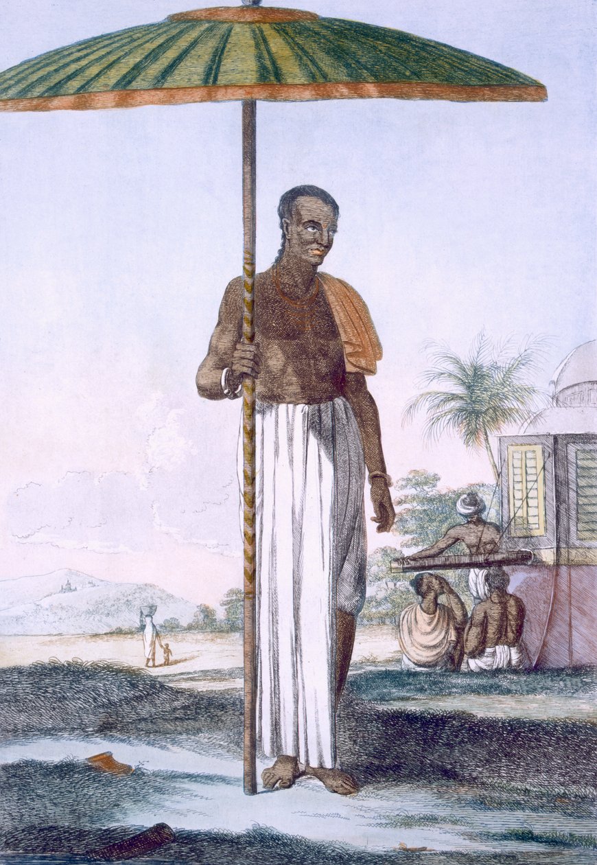 Porteiro da casta Ouriah, de &39;Os Hindus ou a Descrição de seus Costumes e Cerimônias&39;, pub. 1808-12 (gravura colorida) de Franz Balthazar Solvyns