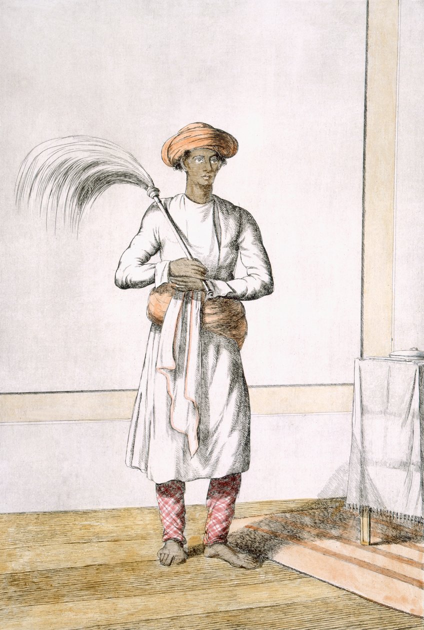 Whisk portador, de "The Hindus, ou a descrição de suas maneiras, trajes e cerimônias", c.1808-12 (gravura colorida) de Franz Balthazar Solvyns