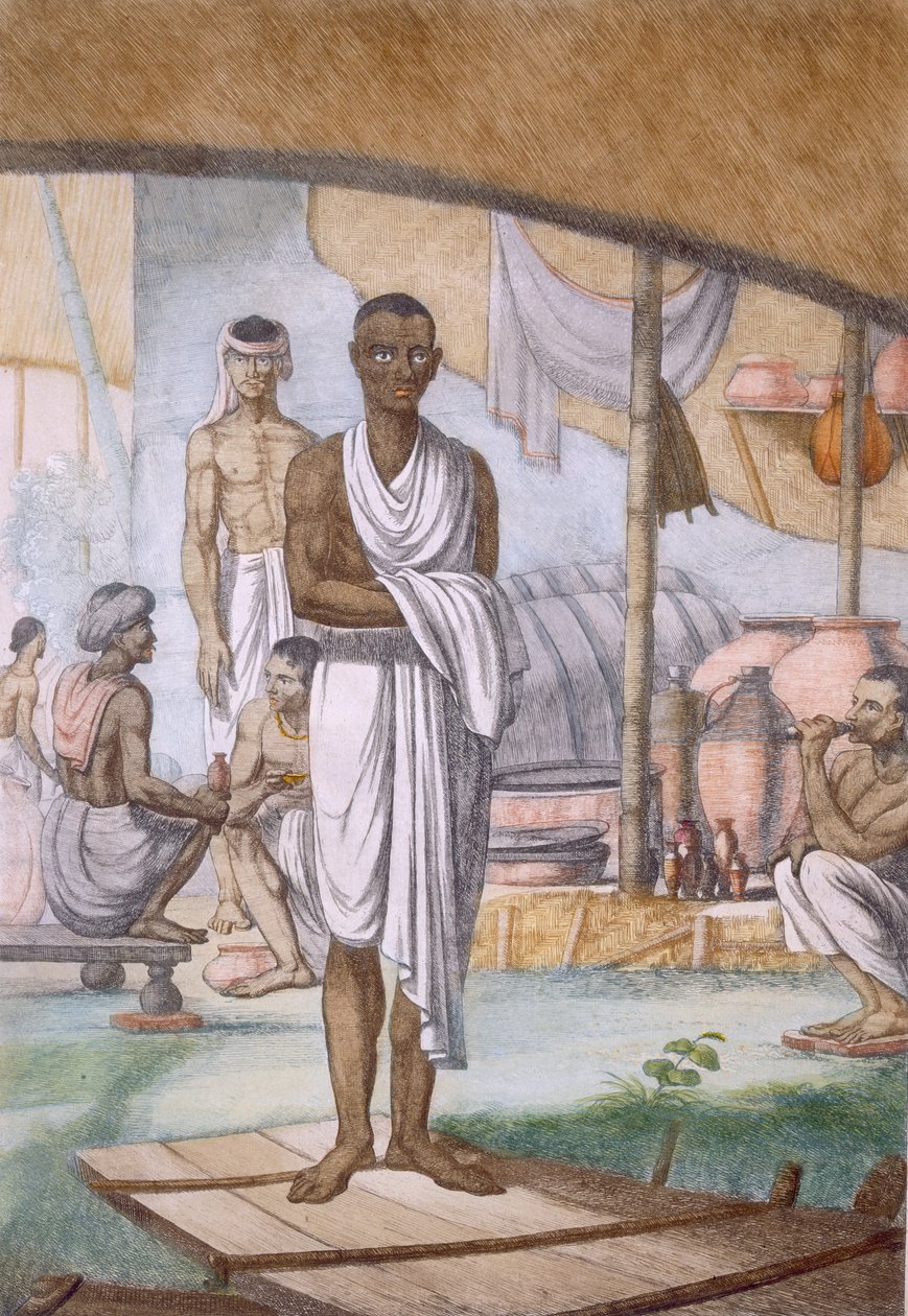 Wine maker and dealer, de "The Hindus, ou a descrição de suas maneiras, trajes e cerimônias", c.1808-12 (gravura colorida) de Franz Balthazar Solvyns