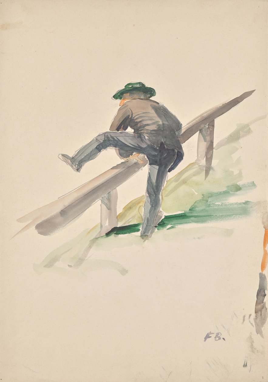Homem a subir por cima de um corrimão de Franz Barwig d. Ä.