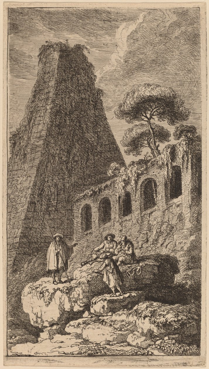 A Pirâmide de Sesto perto das Portas de São Paulo em Roma de Franz Edmund Weirotter