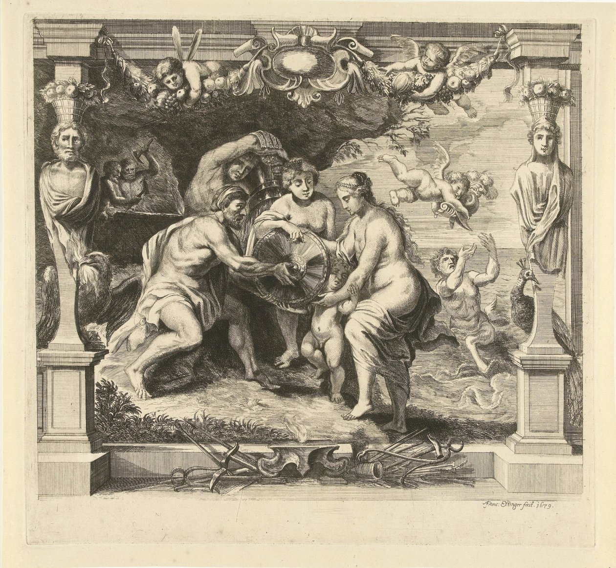Thetis recebe armas de Vulcano para Aquiles História de Aquiles (título da série) de Franz Ertinger