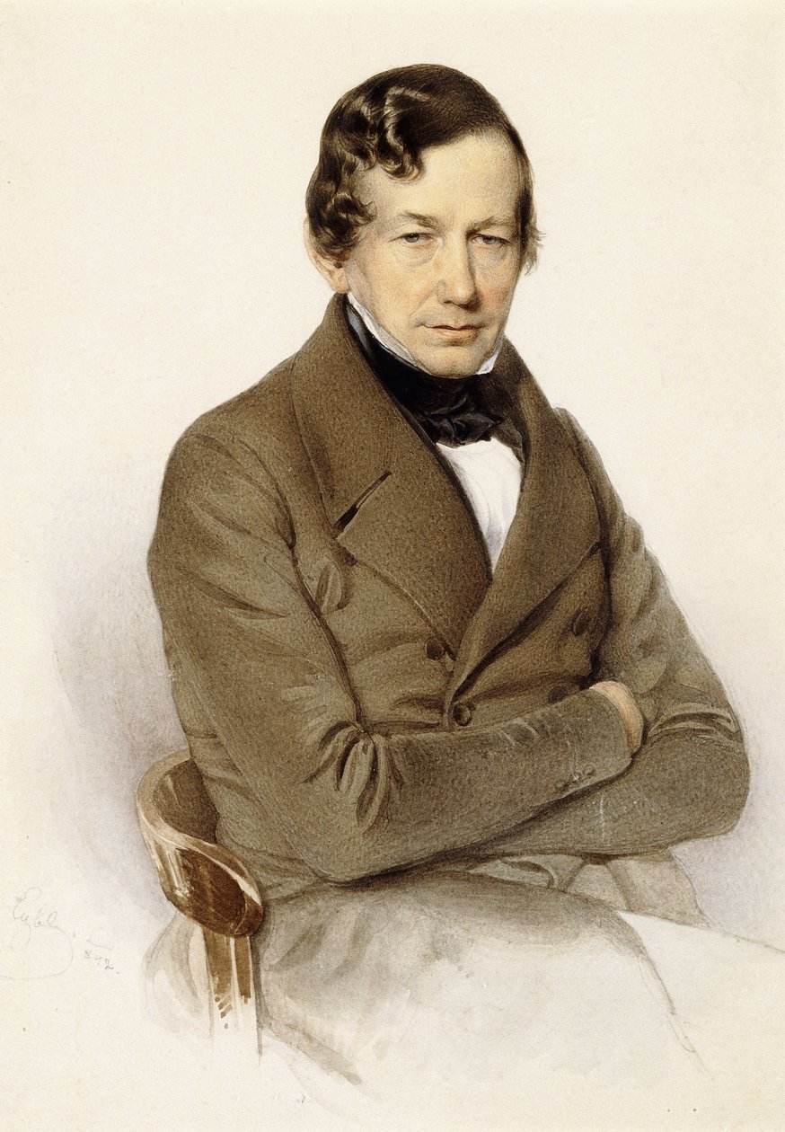 Retrato de Anton Diabelli, sentado meio comprimento, 1842 de Franz Eybl