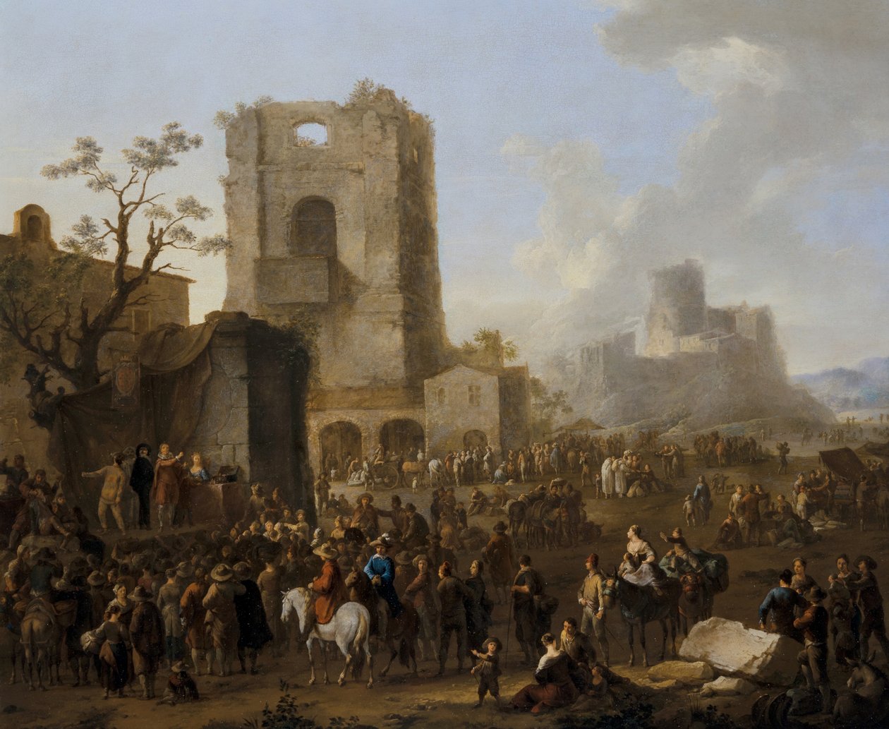 Vista de uma cidade italiana com figuras a dançar o Saltarello de Franz Ferg