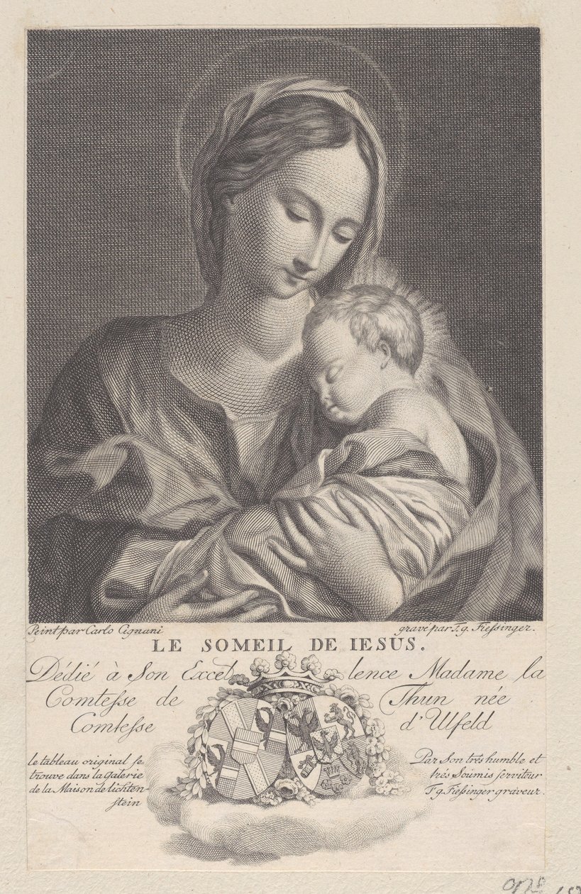 Virgem e Menino, com o Menino Jesus dormindo em seus braços Le Soleil de Jesus, 1743-1807. de Franz Gabriel Fiessinger