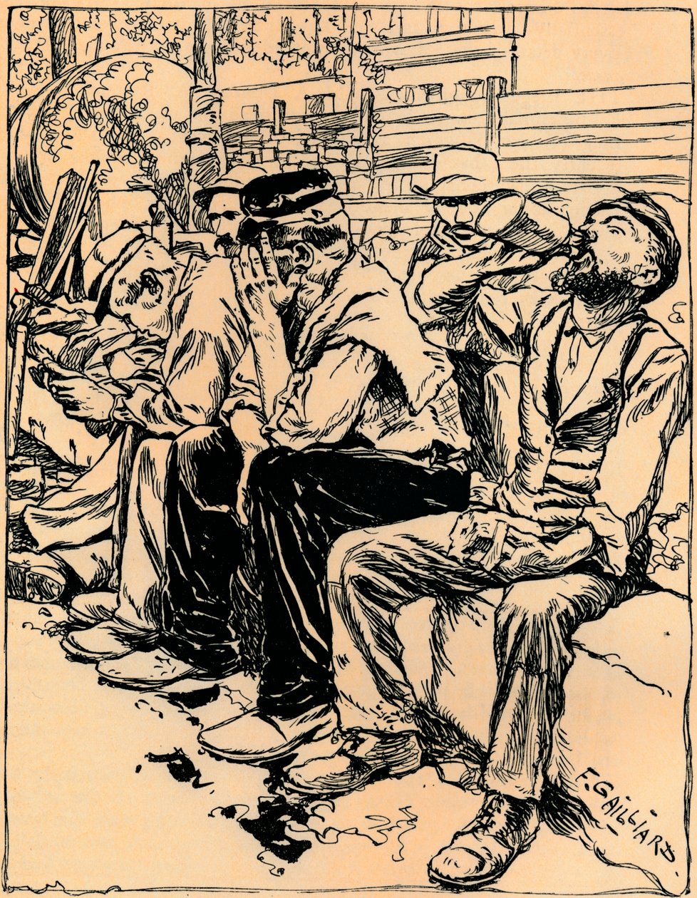 Trabalhadores no jantar, c1900 de Franz Gailliard
