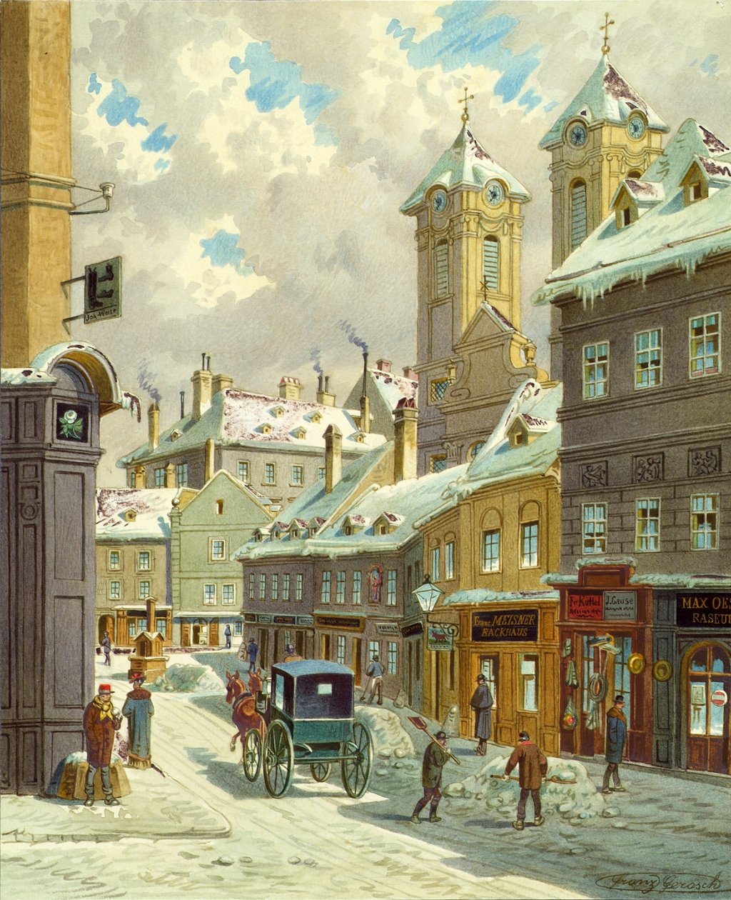 A Neustiftgasse em Viena com a Ulrichskirche de Franz Gerasch