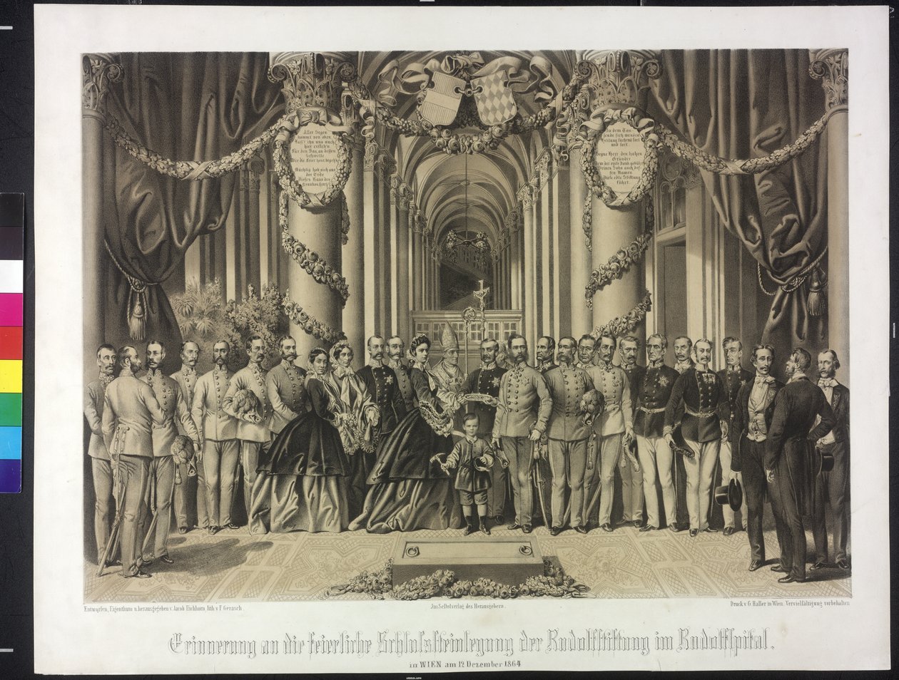 Recordação da cerimónia de colocação da lápide da fundação Rudolf no Rudolfspital 1864 (litografia) de Franz Gerasch