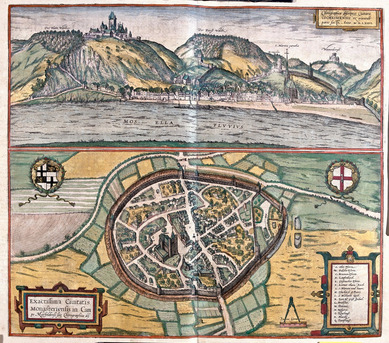 Ilustração exacta da cidade de Munstermaifeld, em Maifeld, Alemanha de Franz Hogenberg