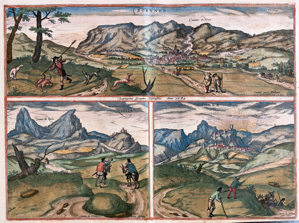 Bornos e Zahara de la Sierra, Espanha (gravura de Franz Hogenberg