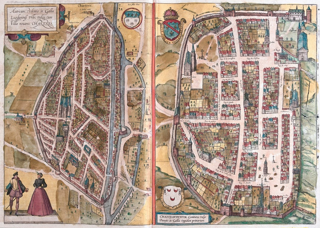 Chartres e Chateaudun, França (gravura de Franz Hogenberg