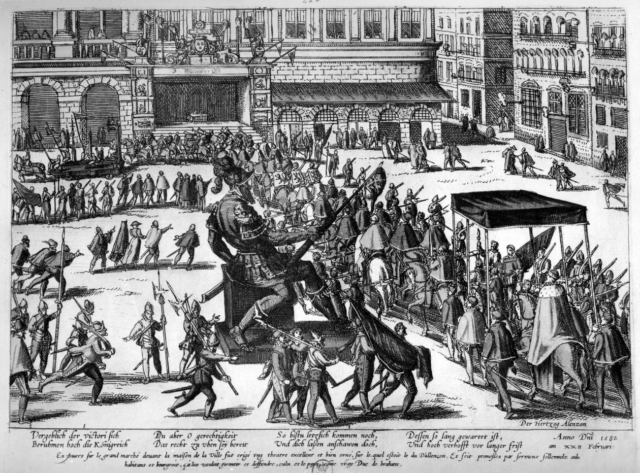Entrada de Hercule François da França, duque de Alençon (1554-84) em Antuérpia, 19 de fevereiro de 1582 de Franz Hogenberg