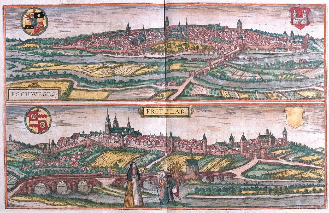 Eschwege e Fritzlar, Alemanha (gravura de Franz Hogenberg