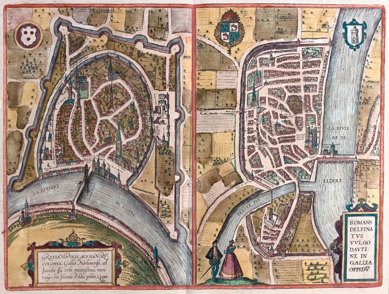 Grenoble e Romanos sobre Ister, França (gravura de Franz Hogenberg