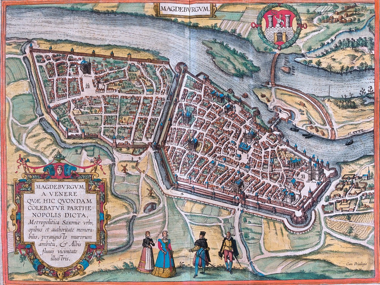 Plano Magdeburg (Magdeburgum), Alemanha (gravura de Franz Hogenberg