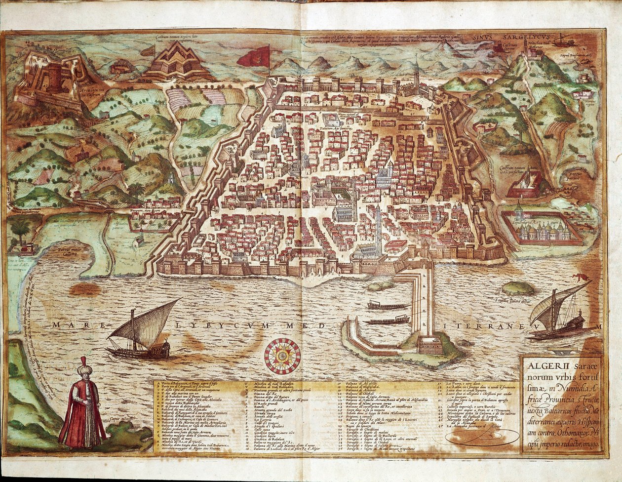 Mapa de Argel - Argélia (gravura de Franz Hogenberg