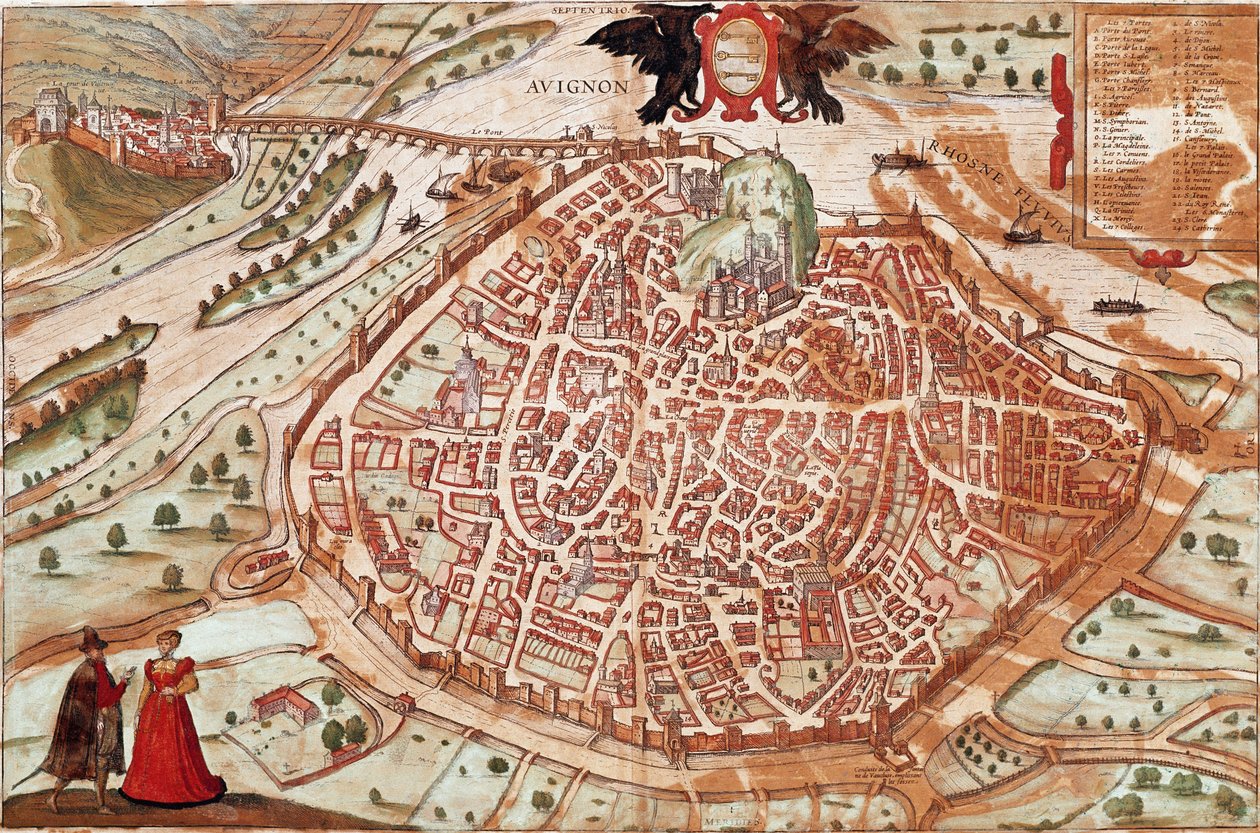 Mapa de Avignon - França (gravura de Franz Hogenberg