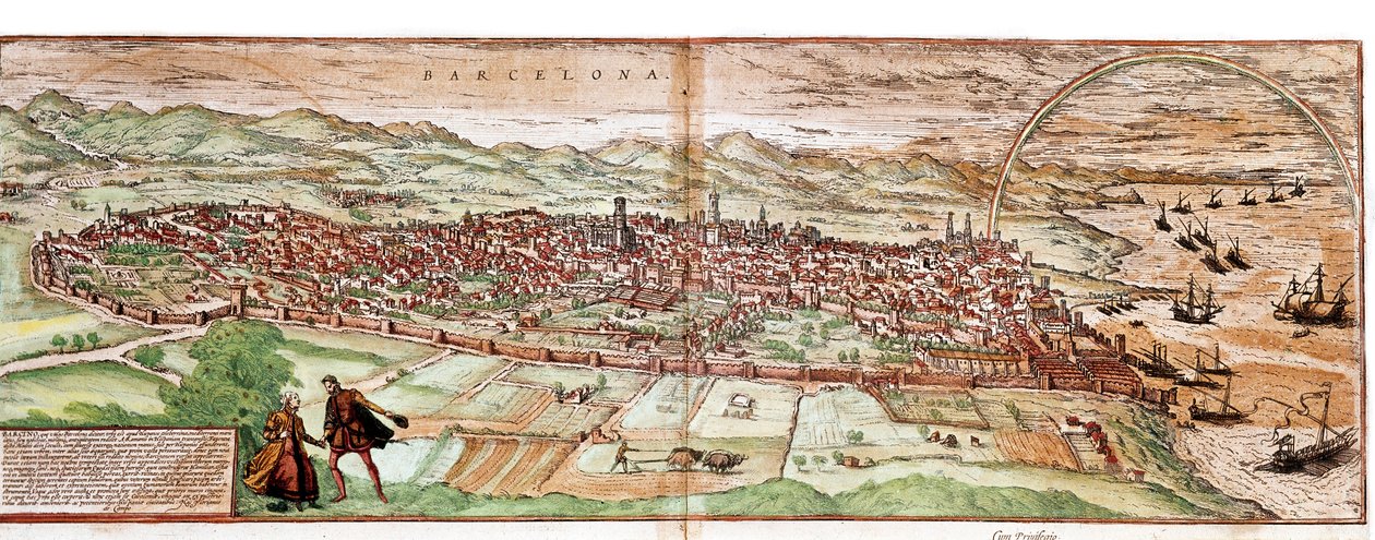 Mapa de Barcelona - Espanha (gravura de Franz Hogenberg
