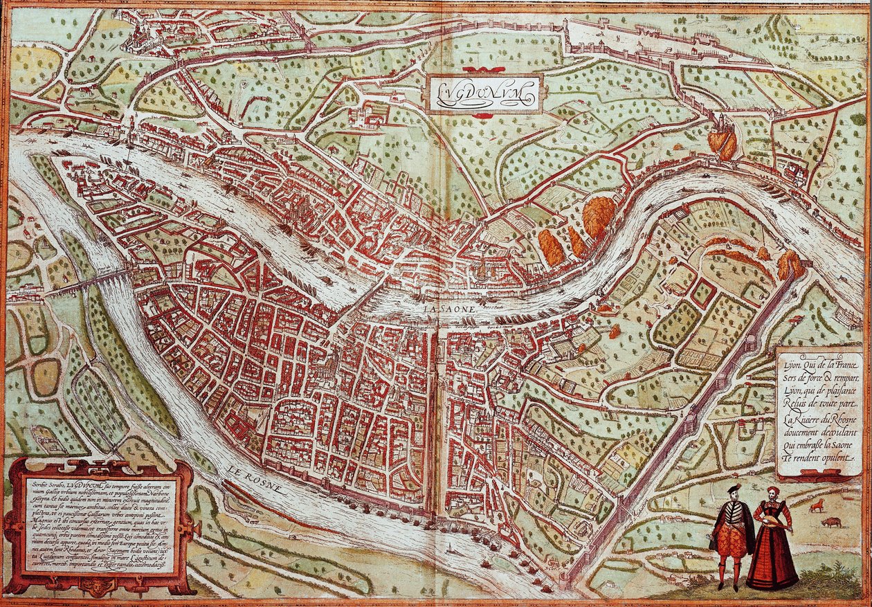 Mapa de Lyon - França (gravura de Franz Hogenberg