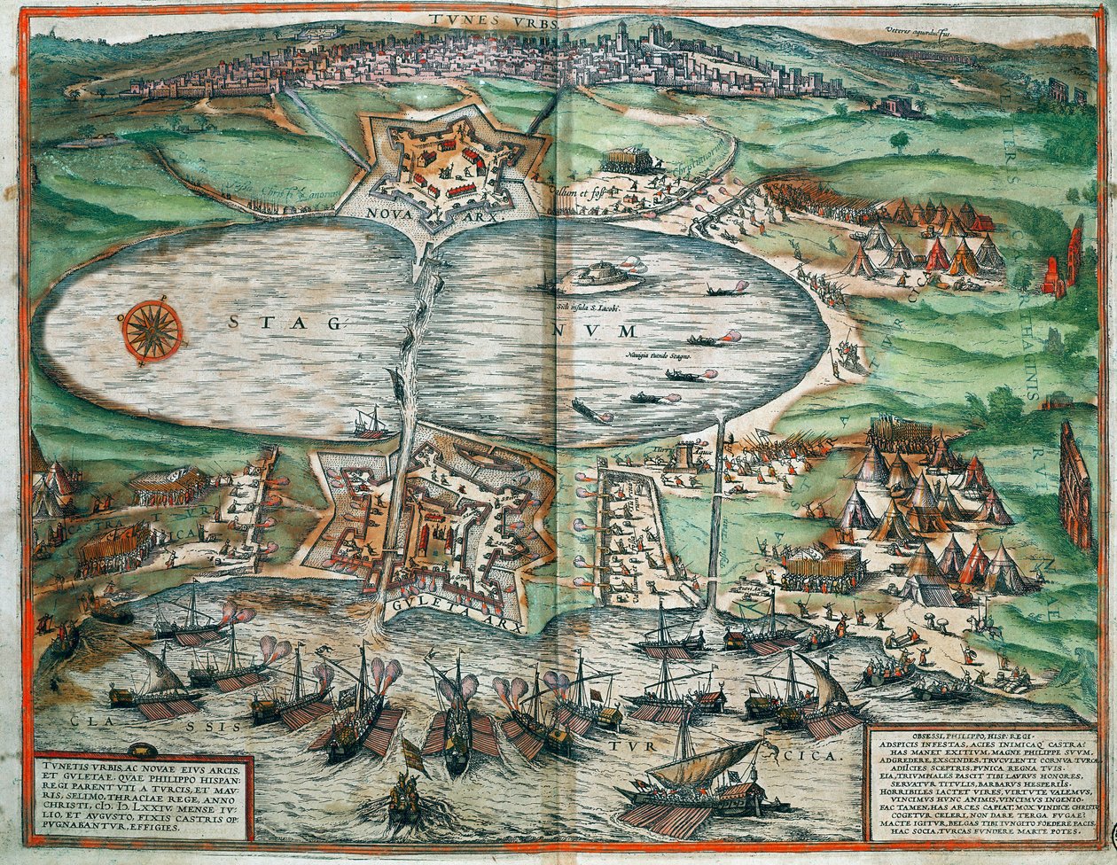 Mapa de Tunes, Tunísia (gravura de Franz Hogenberg