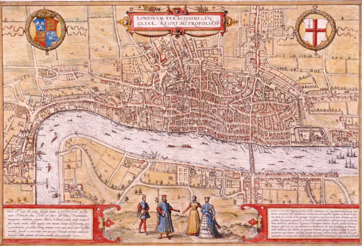 Mapa da cidade de Londres, Southwark e parte de Westminster, 1572 de Franz Hogenberg