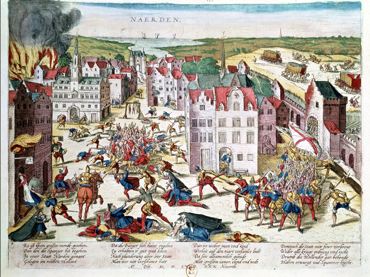 Massacre em Flandres durante o governo de Fernando Álvarez de Toledo (1508-82) Duque de Alba, 30 de novembro de 1572 de Franz Hogenberg