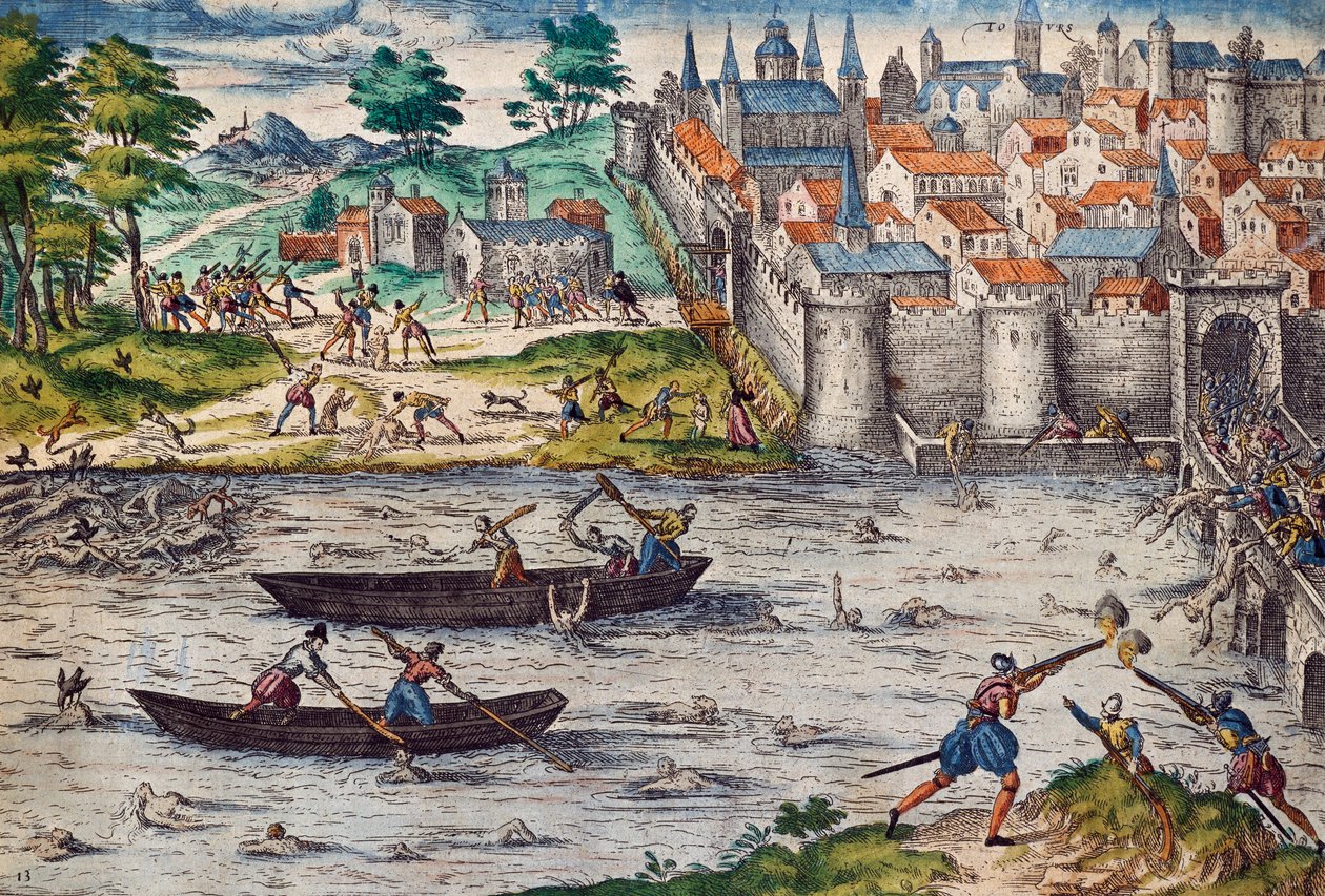 Massacres de Tours, Julho 1562 durante Guerras de Religião contra Huguenotes, gravura de Franz Hogenberg (1535-1590), França de Franz Hogenberg