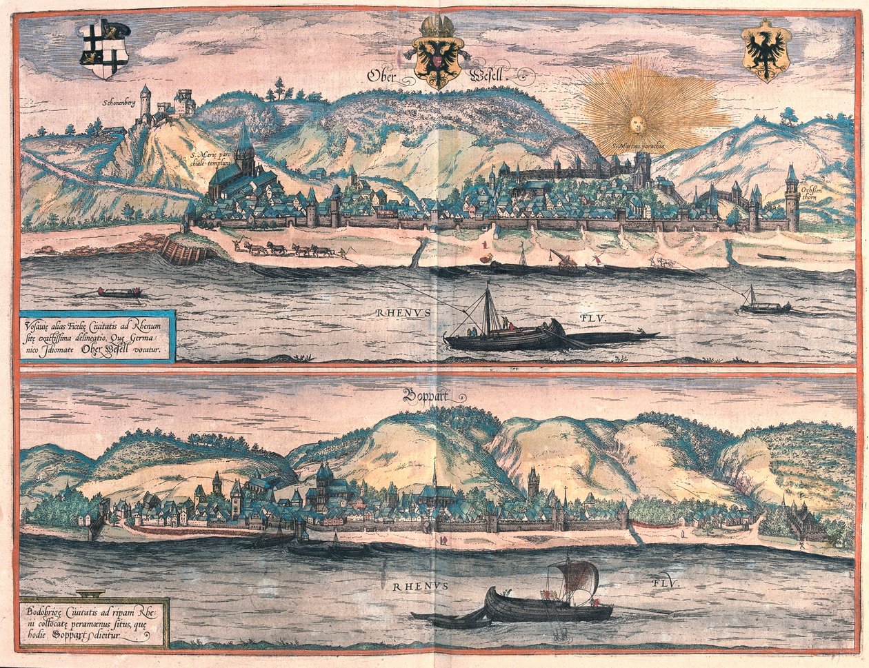 Oberwesel e Boppard, Alemanha (gravura de Franz Hogenberg