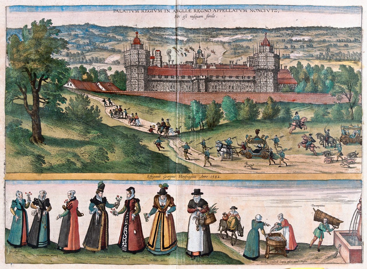 Palácio de Sans-Elike, Surrey, Inglaterra (gravura de Franz Hogenberg