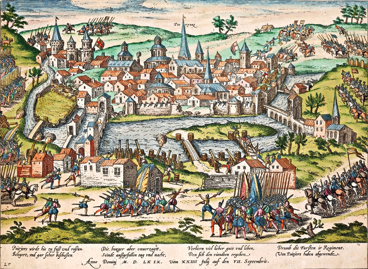 Papistas cercam Poitiers, julho de 1569, gravura de Franz Hogenberg (1535-1590), Guerras de Religião, França de Franz Hogenberg