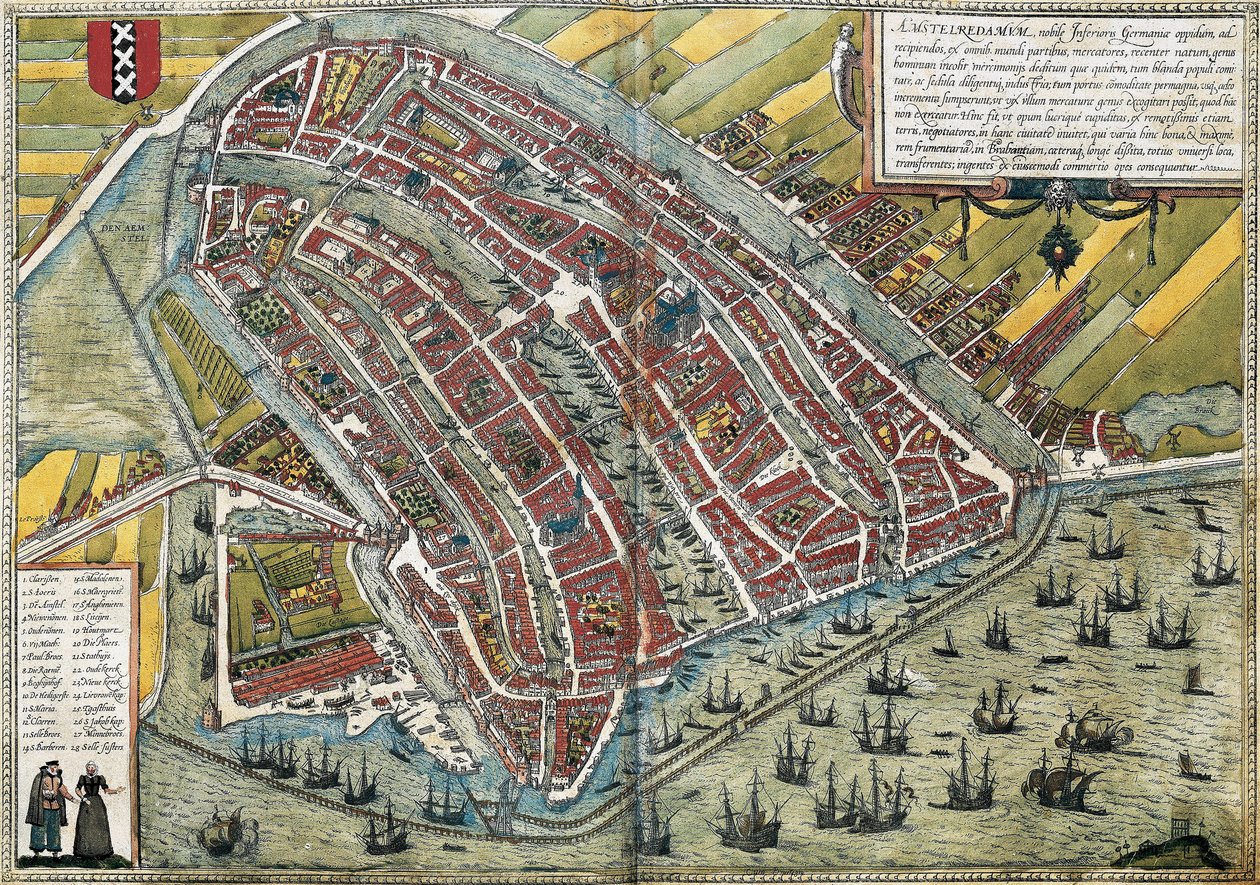 Plano de Amsterdão (Amstelredamum), Holanda de Franz Hogenberg