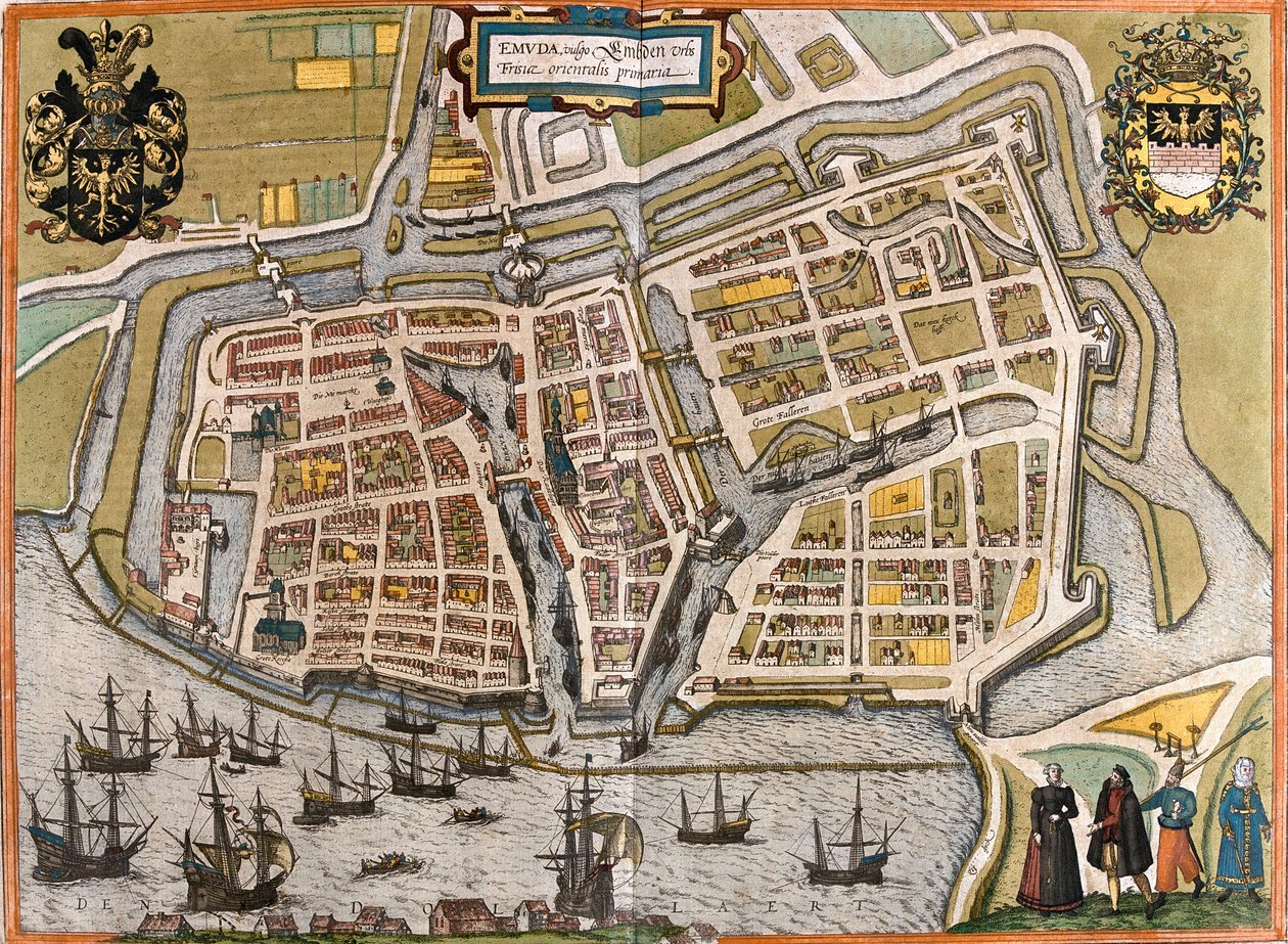 Plano de Emden (Emuda), Alemanha (gravura de Franz Hogenberg
