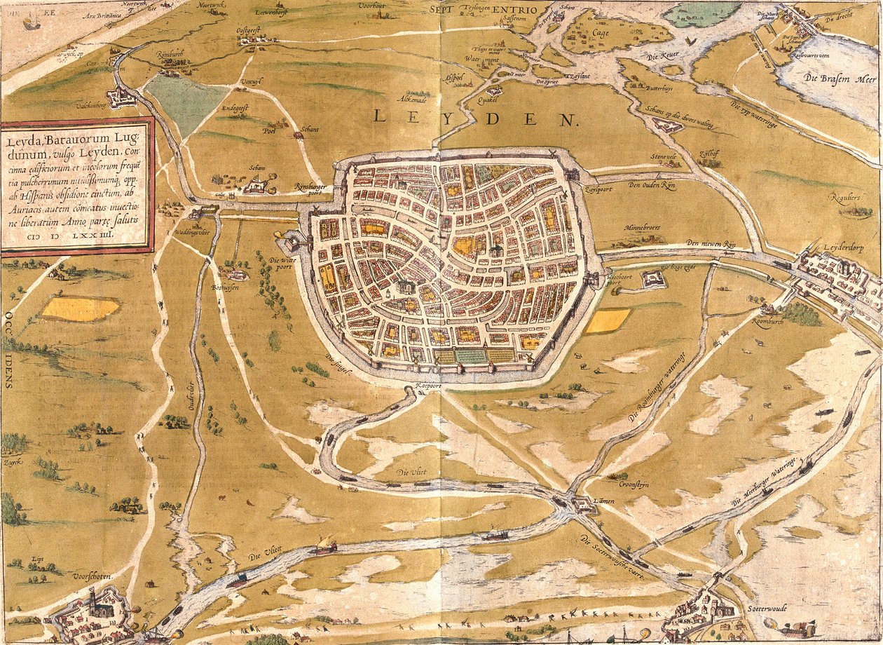Plano de Leiden (Leyden), Holanda (gravura de Franz Hogenberg