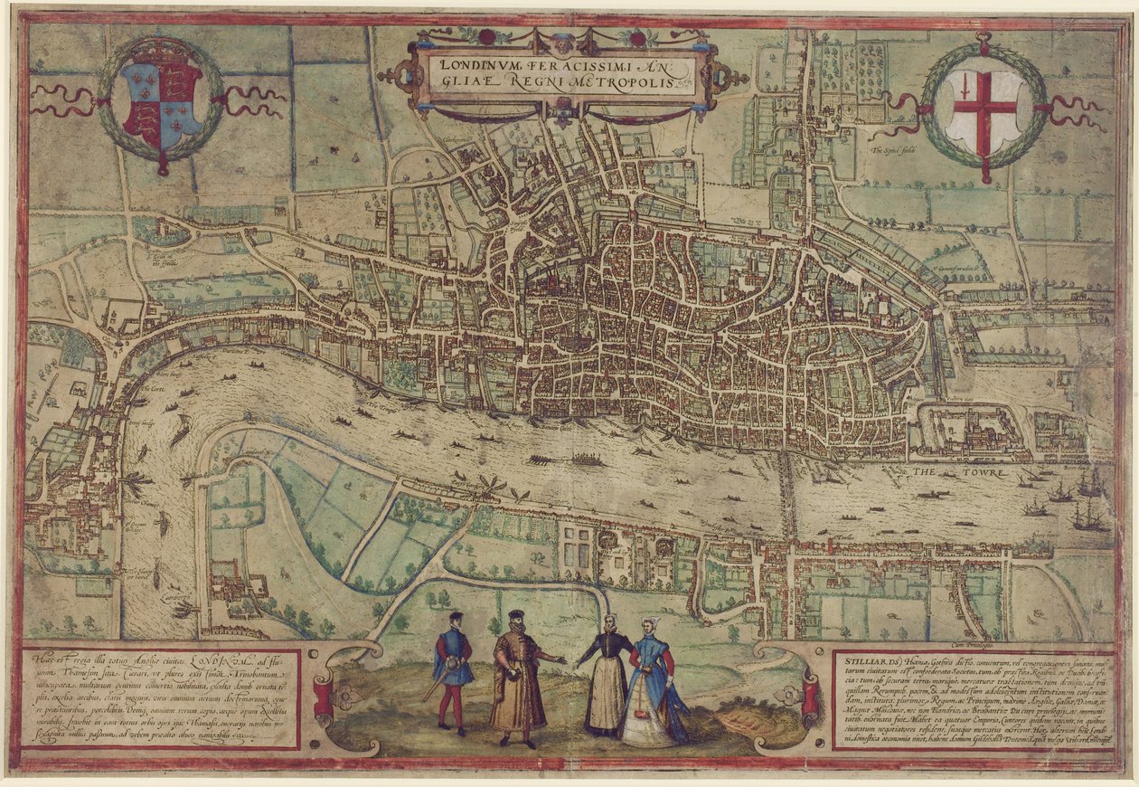 Plano de Londres de &39;Civitates Orbis Terrarum&39;, vol. 1, 1572 (gravura colorida sobre papel) de Franz Hogenberg