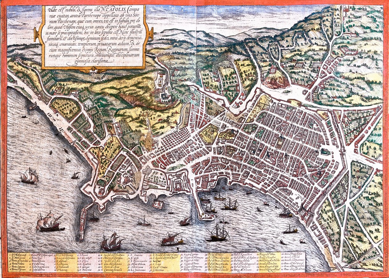 Plano de Nápoles (Neapolis), Itália (gravura de Franz Hogenberg