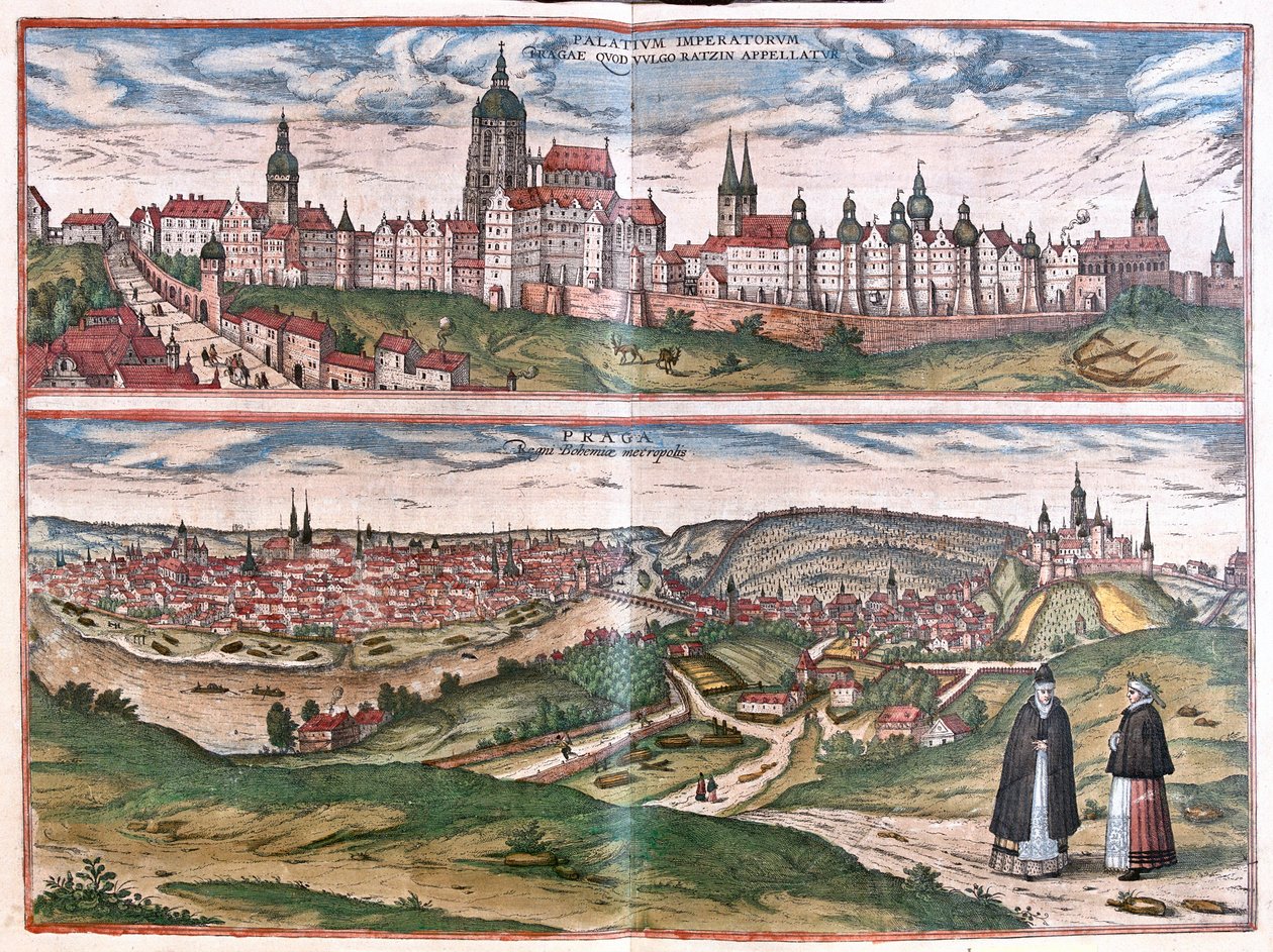 Praga, capital do Reino da Boémia, República Checa (gravura de Franz Hogenberg