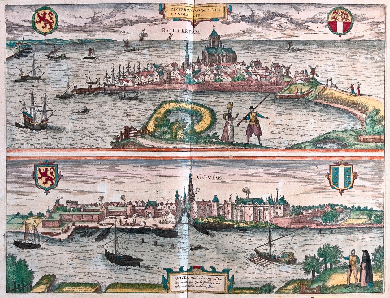 Roterdão e Gouda, Holanda (gravura de Franz Hogenberg