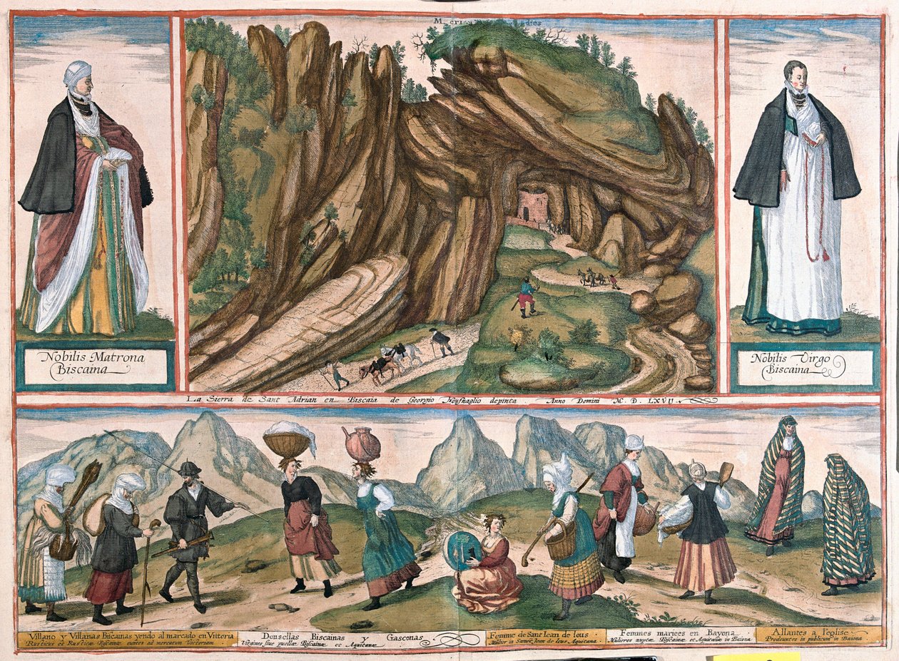 Túnel de San Adrian ou Lizarrate: paisagem no sopé ocidental dos Pirenéus, ao sul do Golfo da Biscaia, Espanha (gravura de Franz Hogenberg