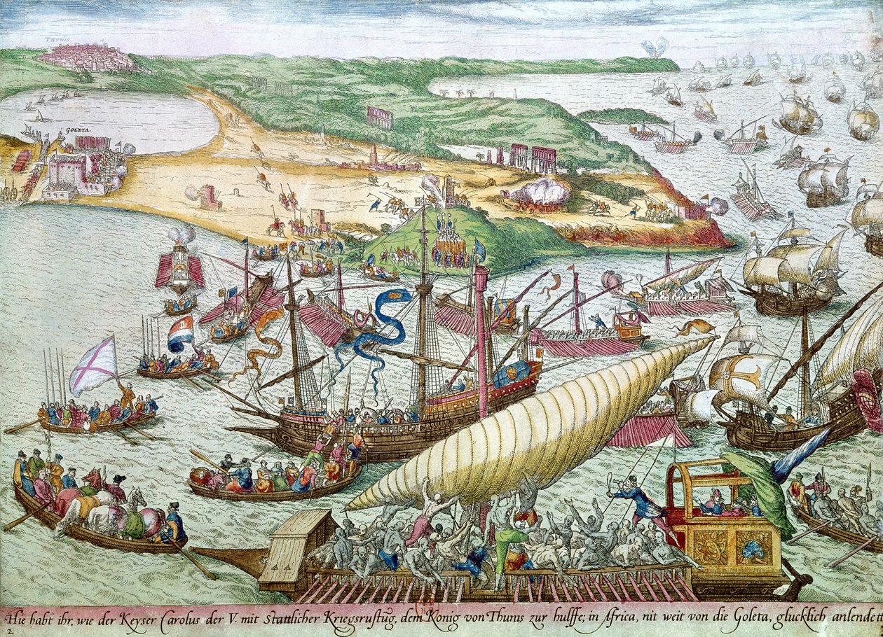 O cerco de Túnis ou La Goulette por Charles V em 1535 de Franz Hogenberg