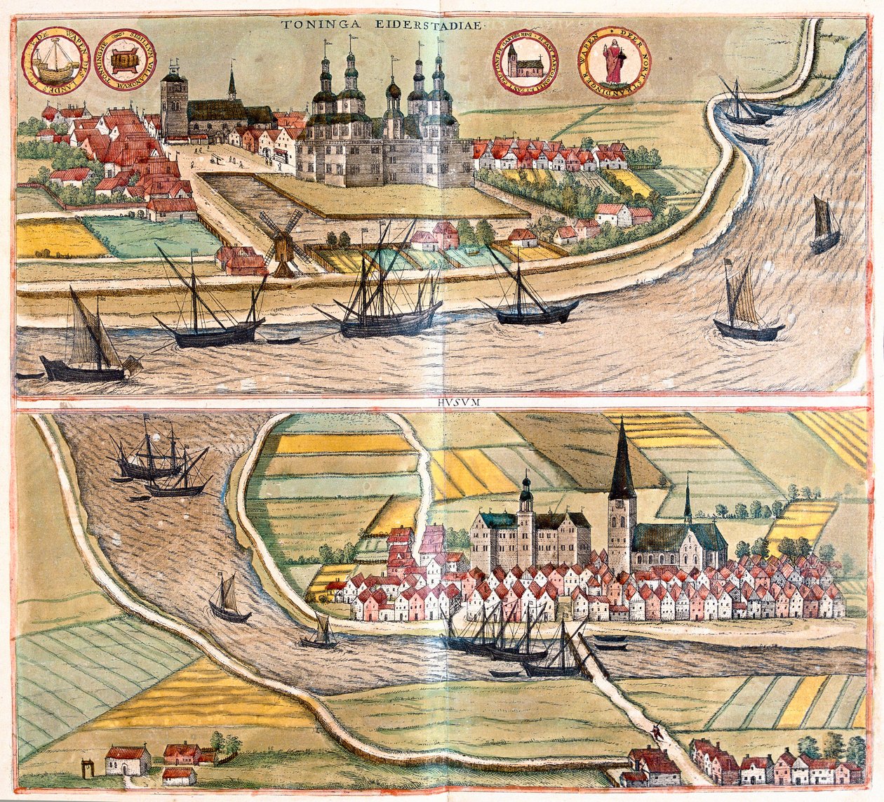 Tonning e Husum, Alemanha (gravura de Franz Hogenberg