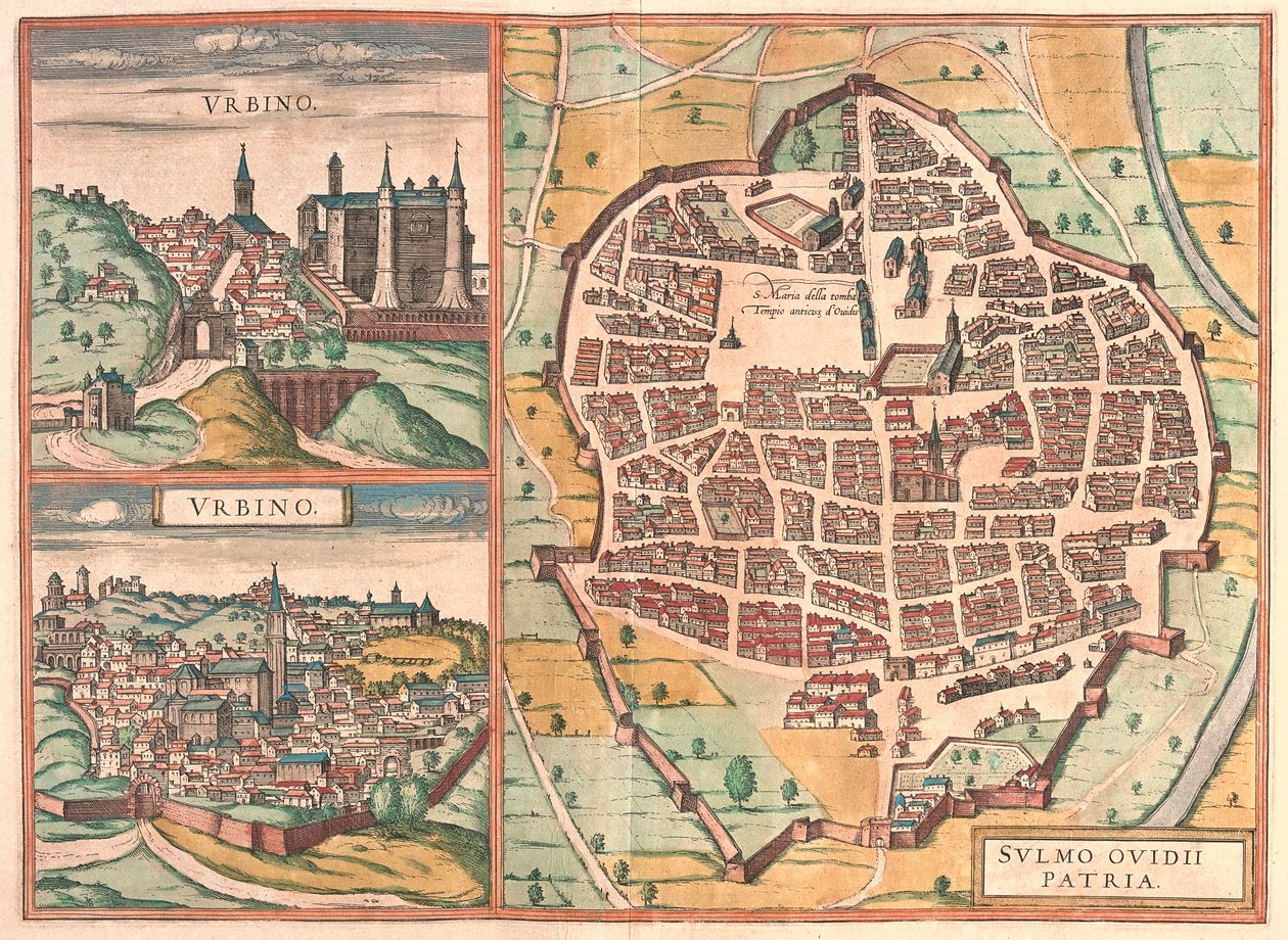 Urbino -e Sulmona, Itália (gravura de Franz Hogenberg